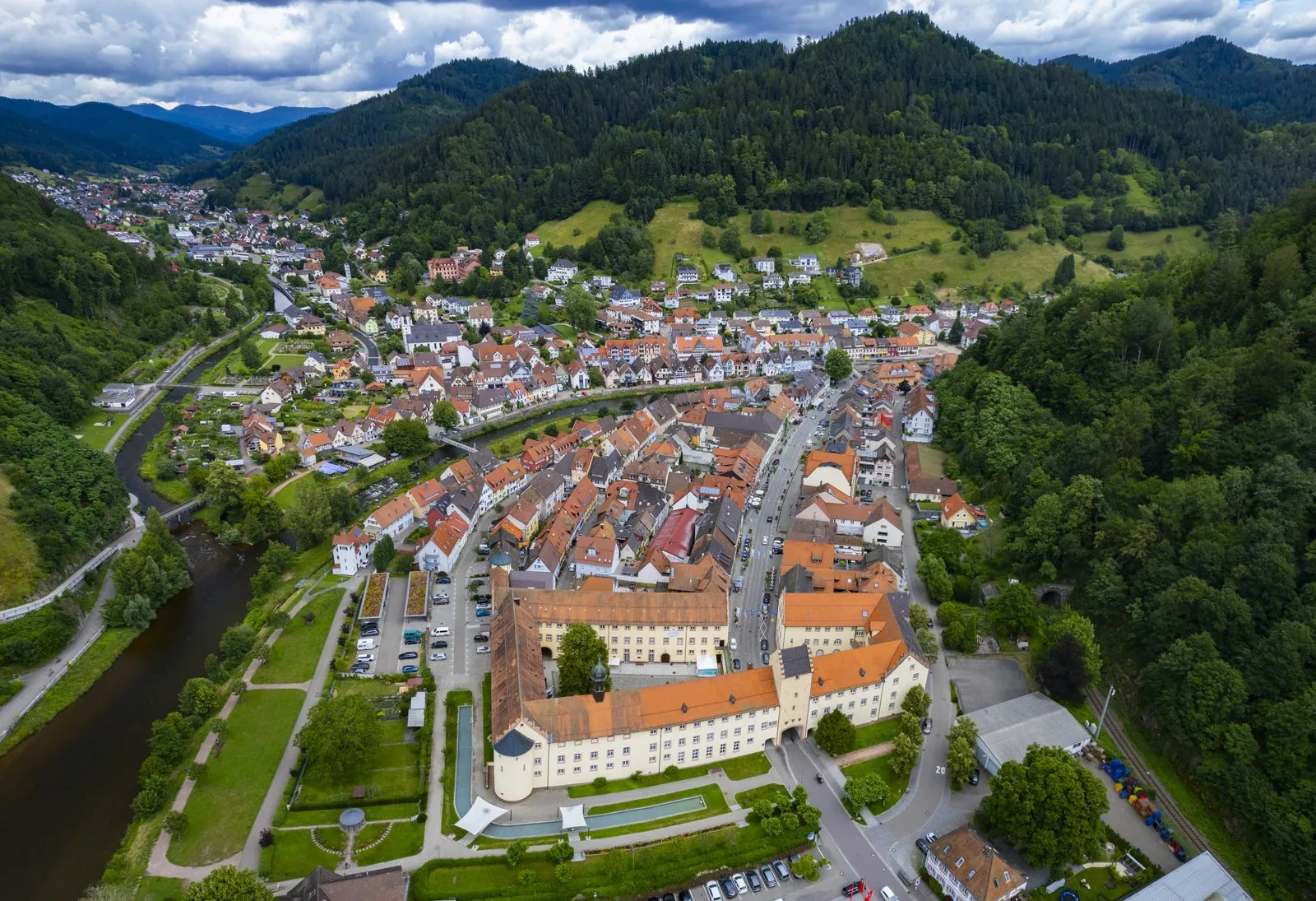 Aerial view of Wolfach in the Black Forest